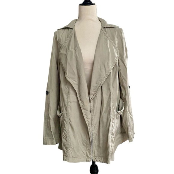 Cotton On Beige Lyocell Open Front Jacket Small Oversized Relaxed Minimalist - Picture 2 of 15